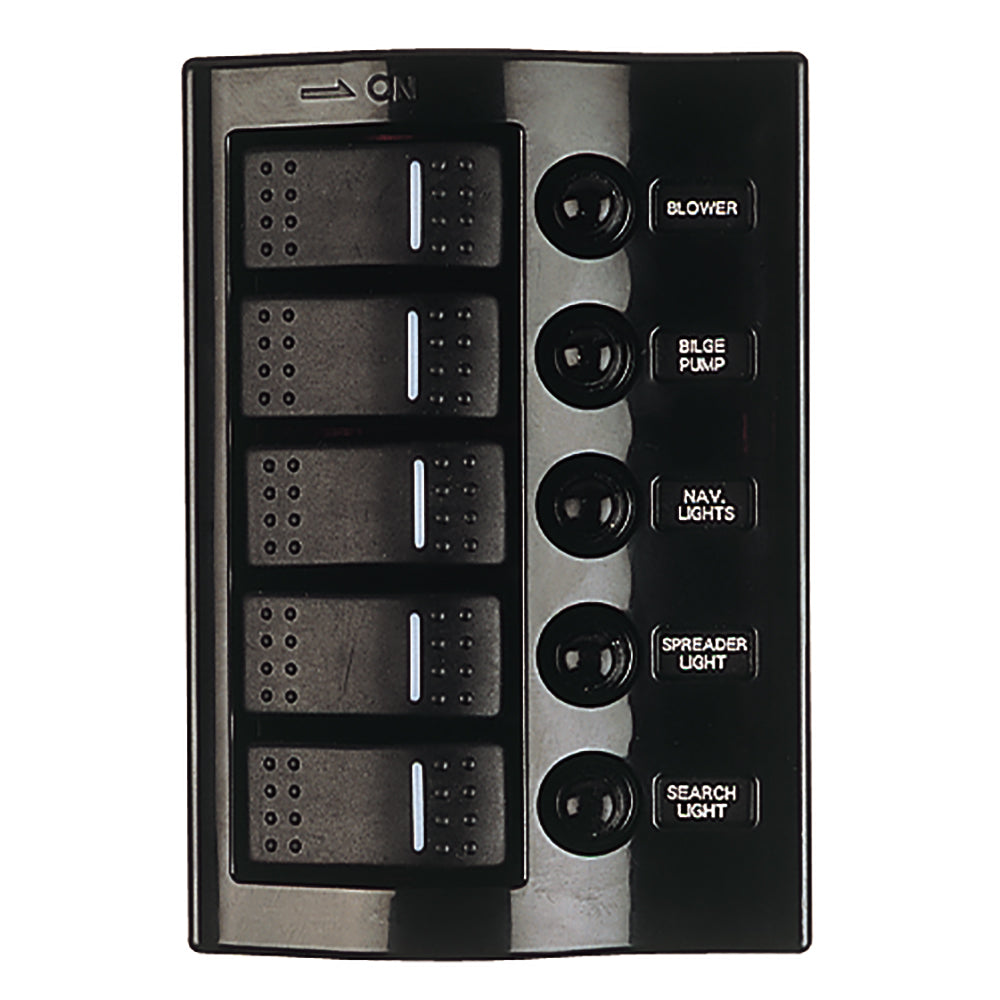 Sea-Dog - Circuit Breaker Panel - 5 Circuit, Wave Style, Nylon