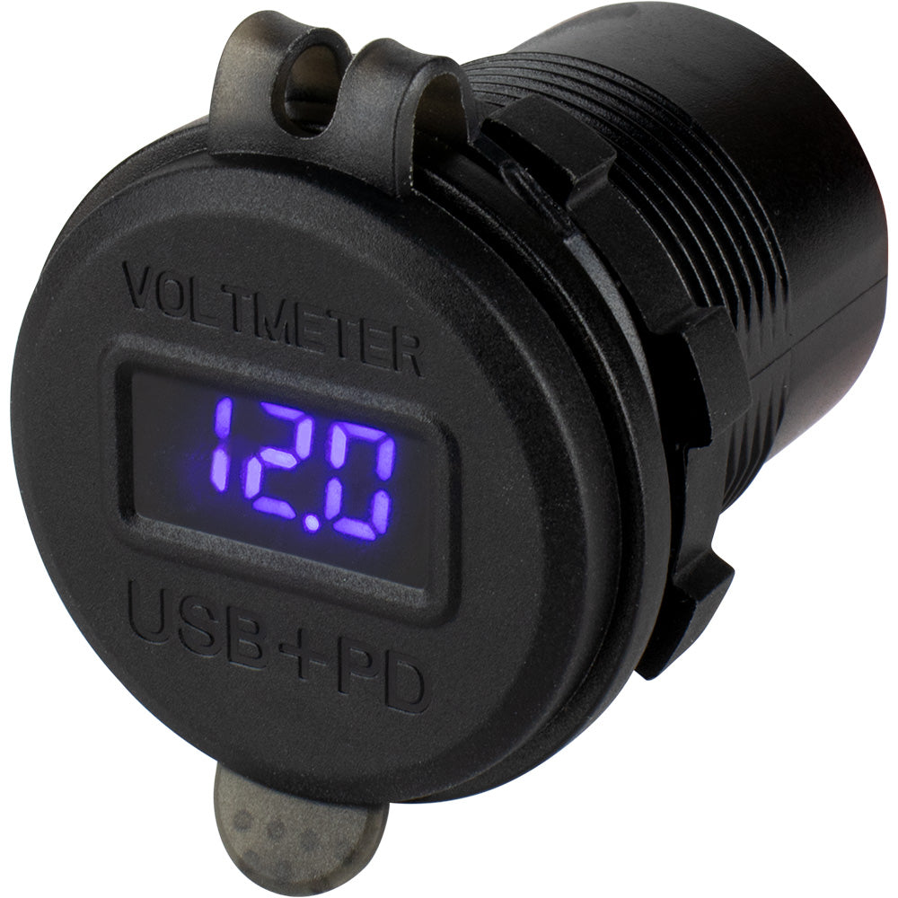Sea-Dog - Round USB/USB-C Power Socket - Hidden Voltmeter