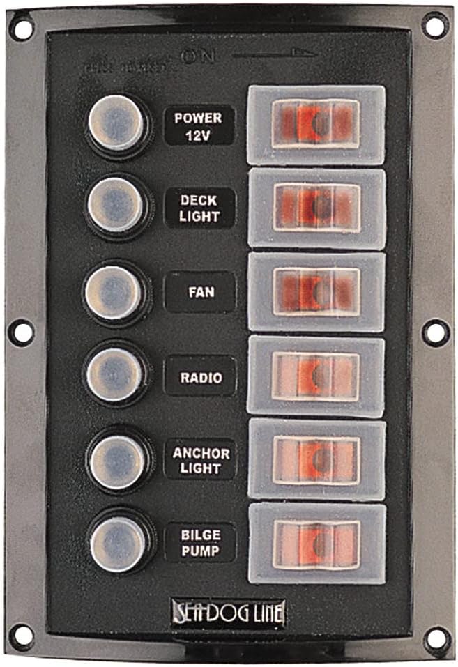 Sea-Dog - Splash Guard Circuit Breaker Panel - 6 Circuit, 12VDC, 37A