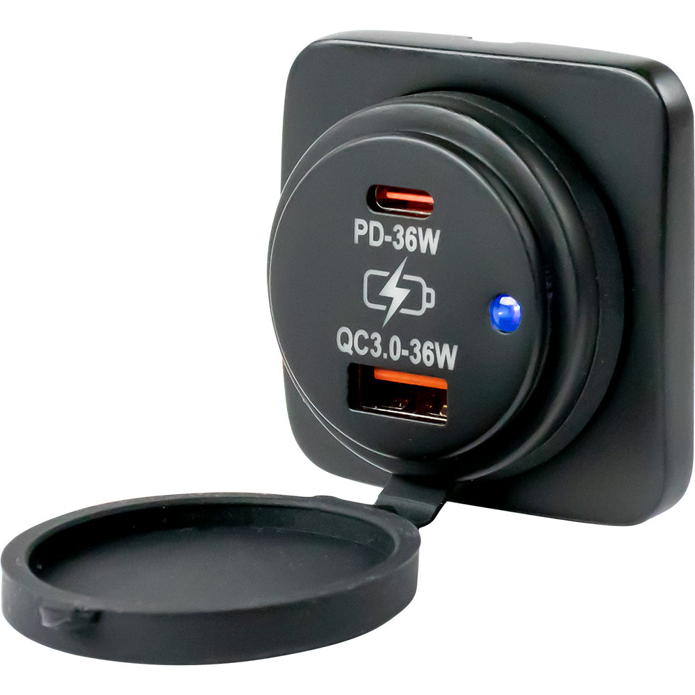Sea-Dog - Square Surface Mount Power Socket - USB A, USB C