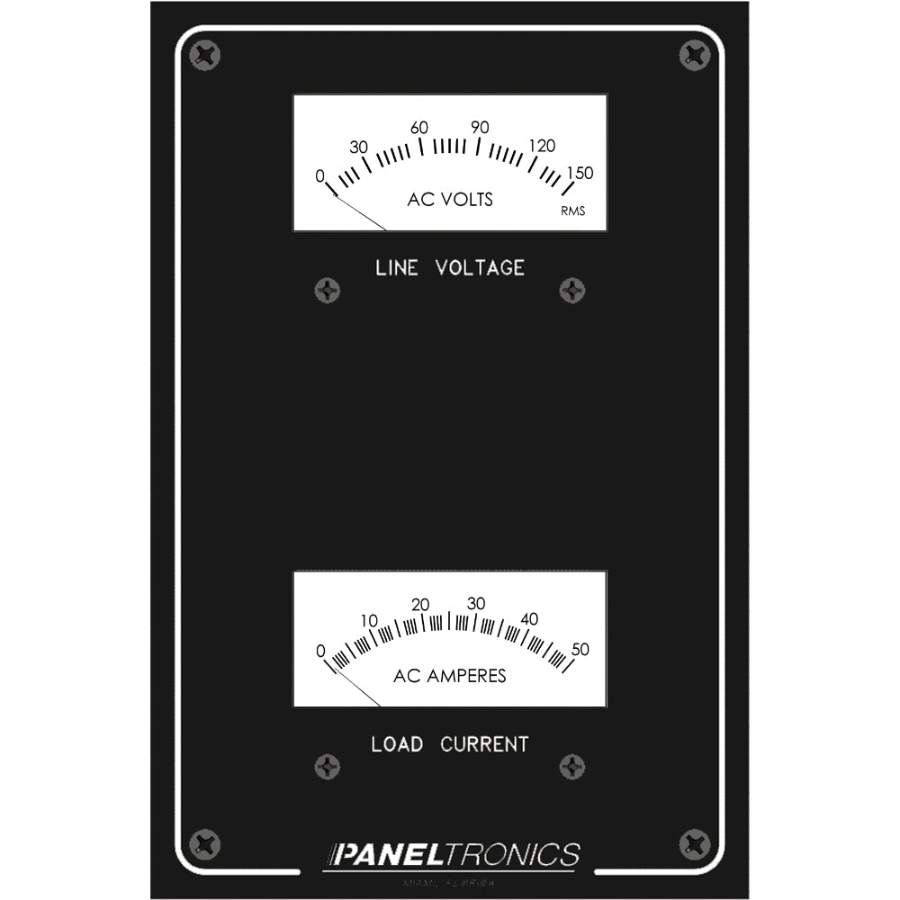 Paneltronics - Standard Panel AC Meter - 0-150 AC Voltmeter, 0-50Amp Ammeter