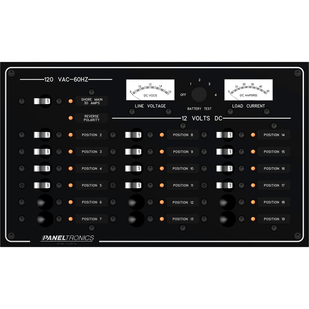 Paneltronics - Standard Circuit Breaker Panel - AC/DC 19 Position, Meters, LEDs
