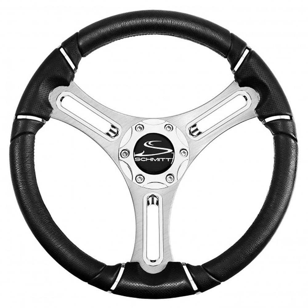 Schmitt Marine - Torcello 14" Wheel - Polyurethane Wheel, with Chrome Trim & Cap, Brushed Spokes, 3/4" Tapered Shaft