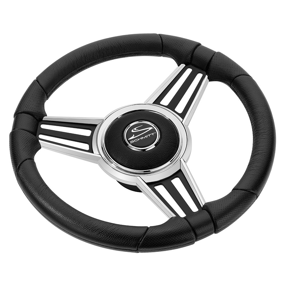 Schmitt Marine - PU30 14" Wheel - Chrome Cap & Spoke Inserts, Black Spokes, 3/4" Tapered Shaft