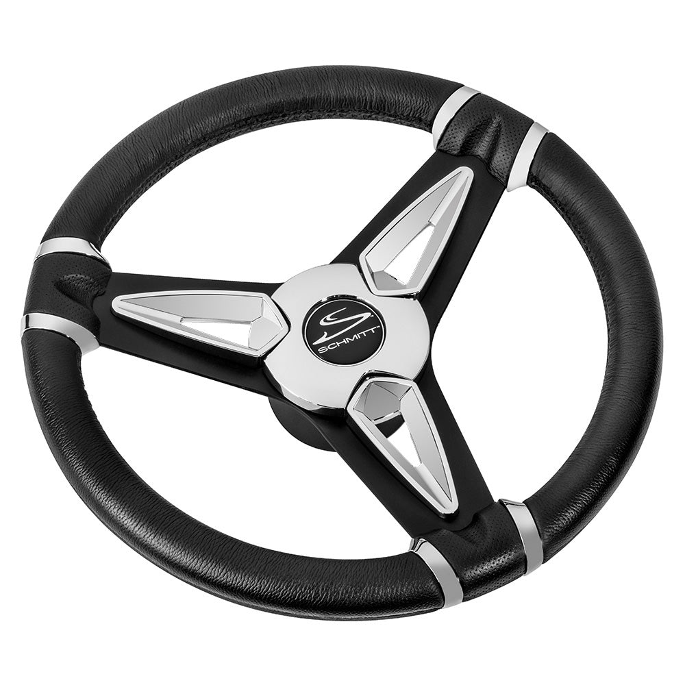 Schmitt Marine - PU50 14" Wheel - Chrome Cap & Spoke Inserts, Black Spokes, 3/4" Tapered Shaft