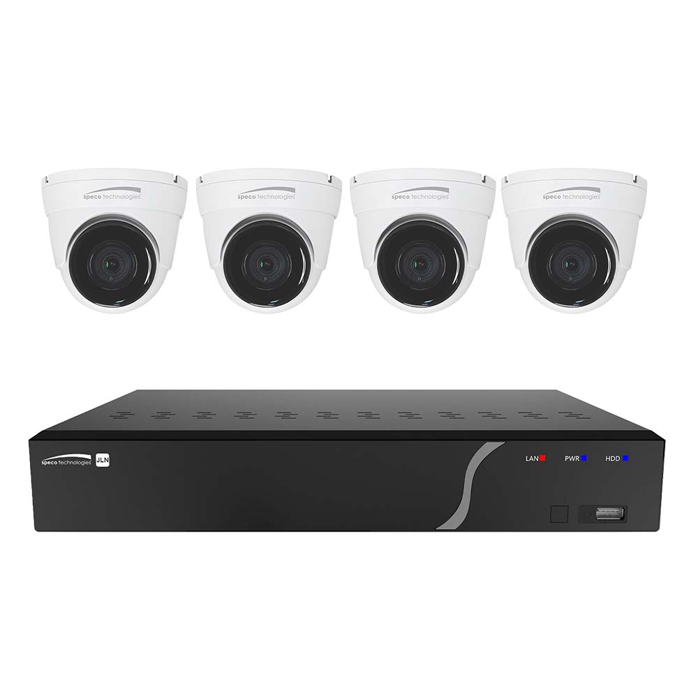 Speco - NVR Kit - 4 Channel, with 4 Outdoor IR 5MP IP Cameras, 2.8mm Fixed Lens, 1TB Kit NDAA