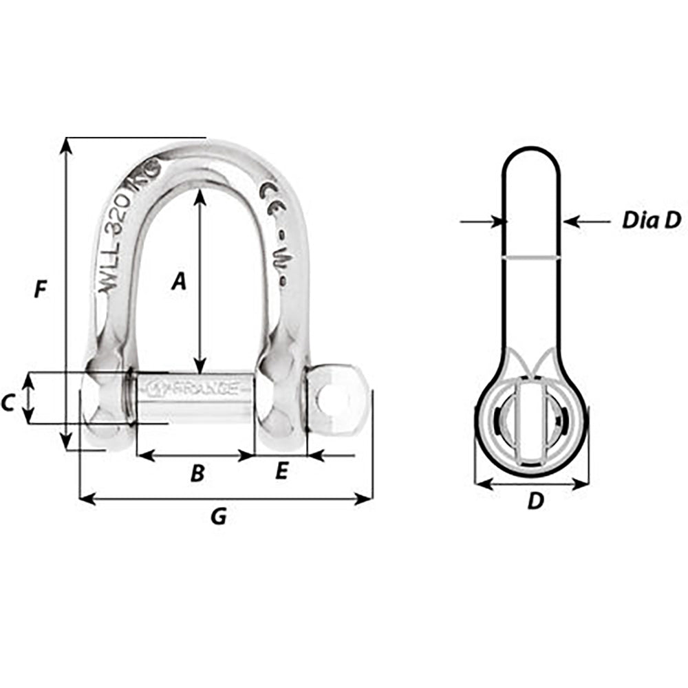Wichard Marine - Not Self-Locking D Shackle - 14mm Diameter, 9/16"