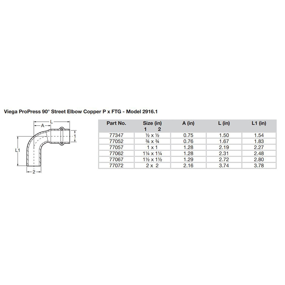 Viega - ProPress 90" Copper Elbow - Street/Press Connection