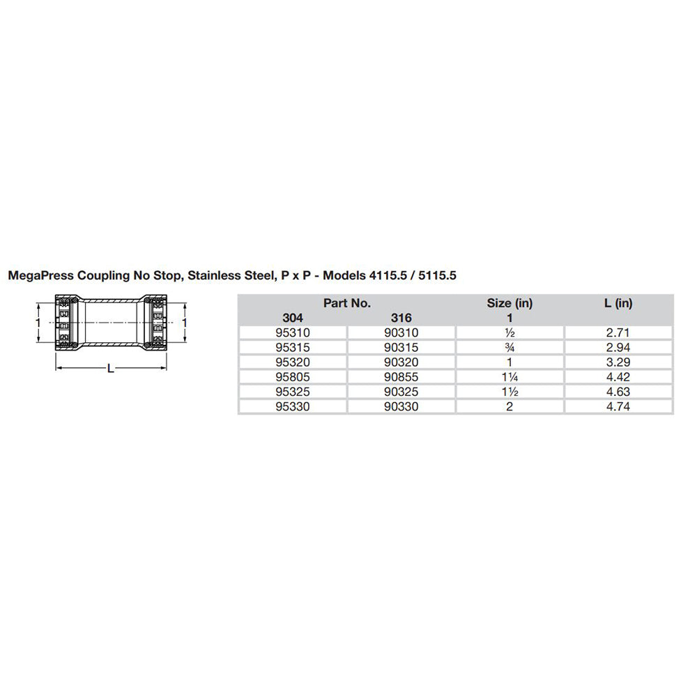Viega - MegaPress 304 Coupling Without Stop
