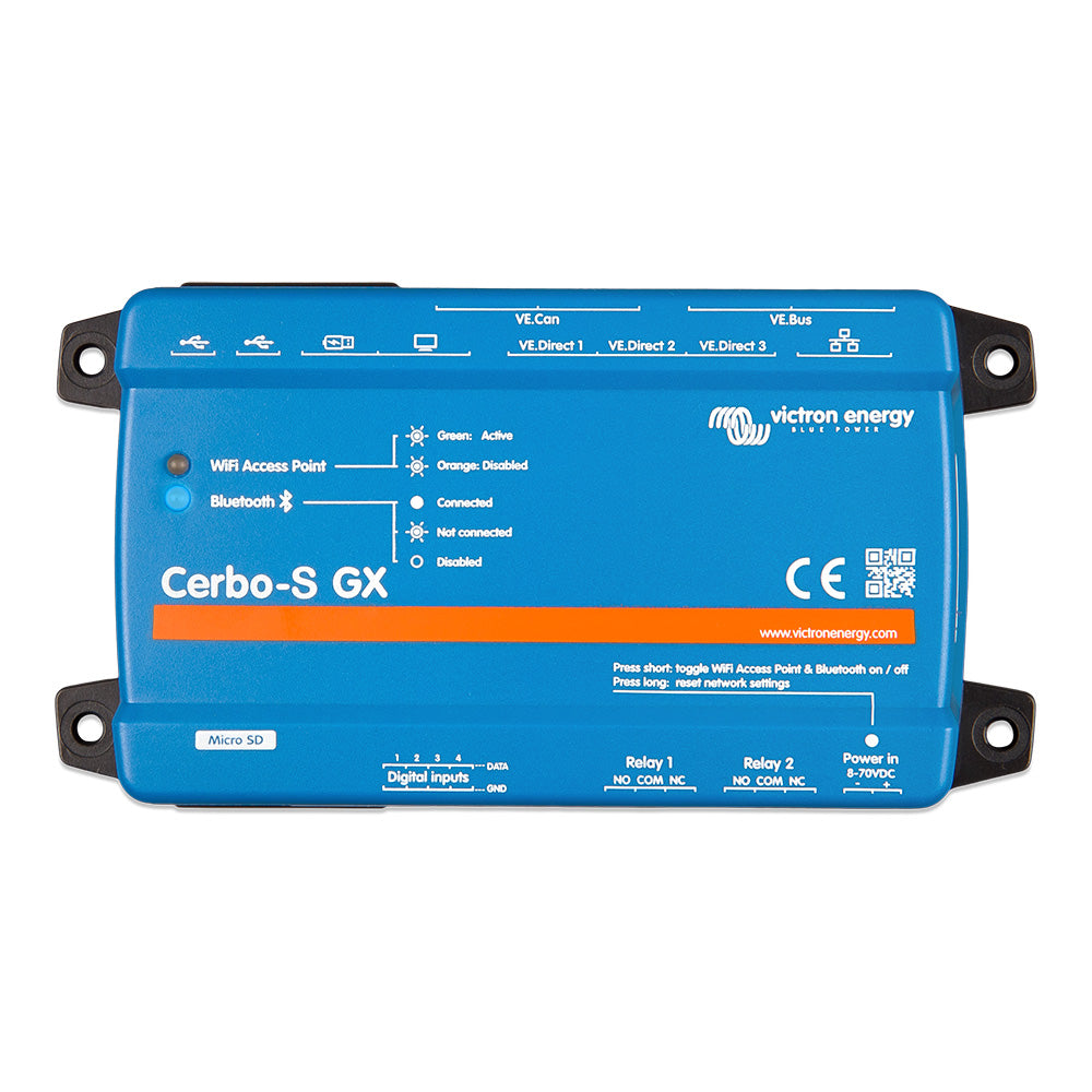Victron Energy Cerbo-S GX Basic Version Communication Center, 8-70V DC, 3 VE.Direct Ports, 4 Digital Inputs, No BMS-Can Port