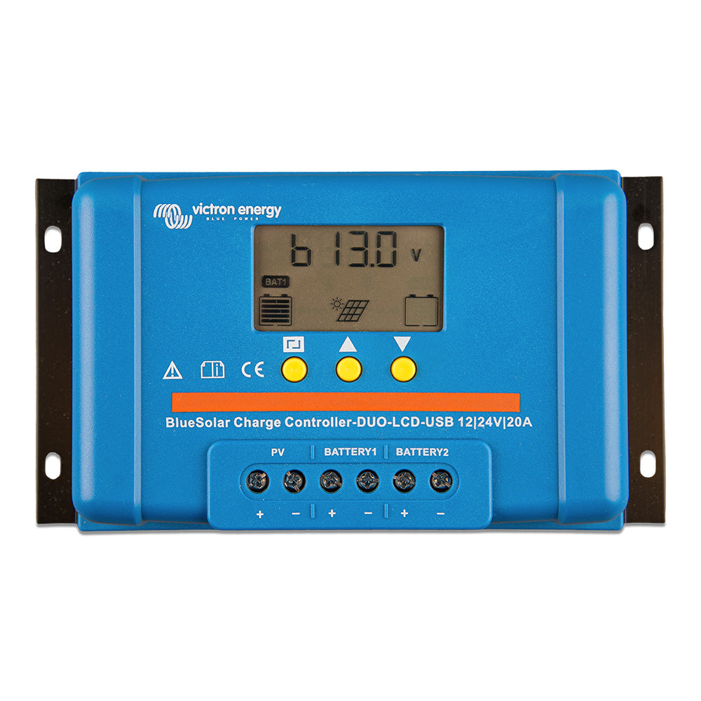 Victron Energy BlueSolar PWM DUO Solar Charge Controller, 12/24V, 20A, LCD, USB, Dual Battery