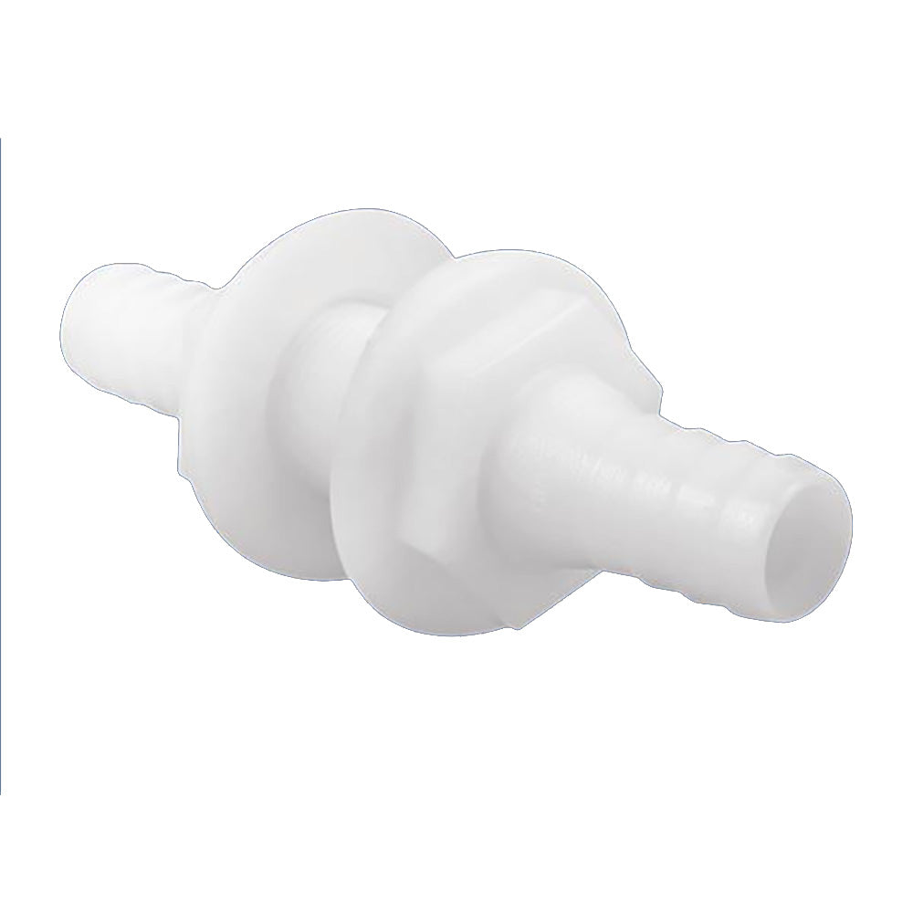 Attwood Marine Double-Ended Thru-Hull Connector, 3/4 in Hose ID, 1-1/8 in Hole, White Polypropylene, Above-Waterline Only