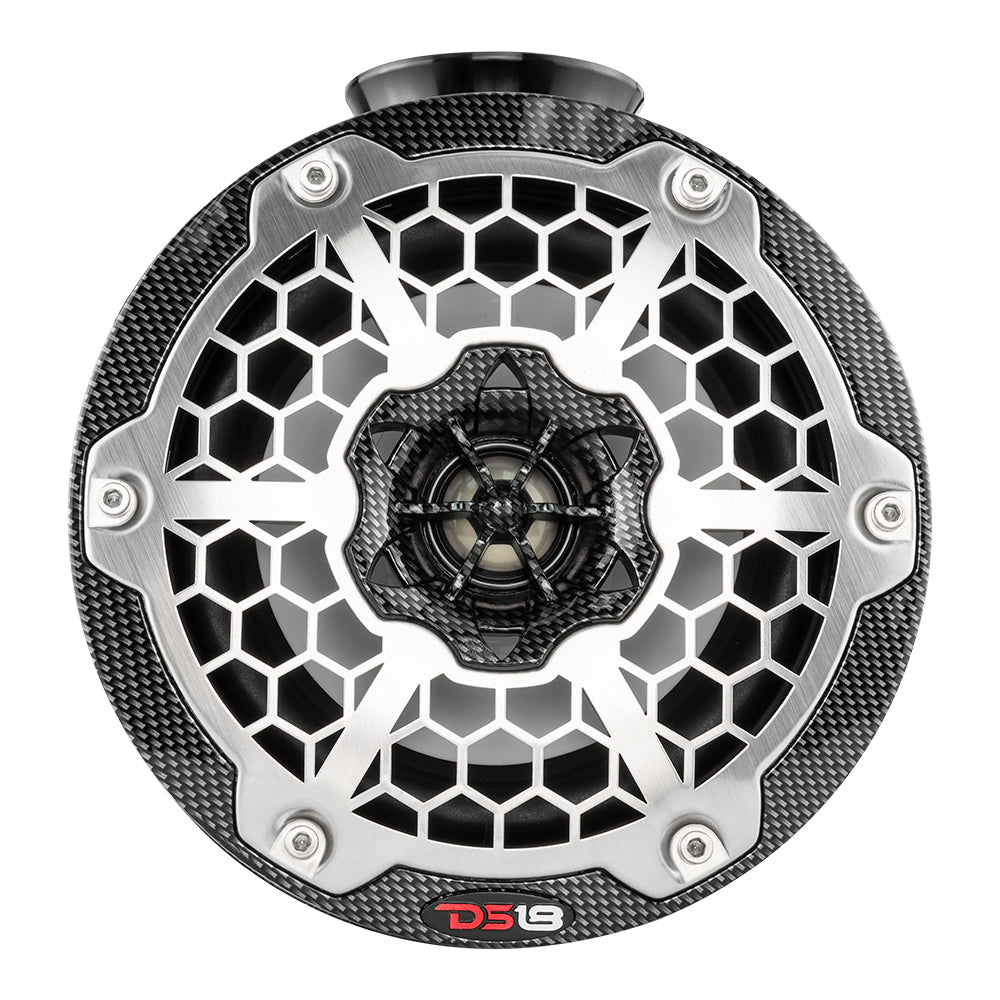 DS18 - HYDRO 6.5" Compact Wakeboard Pod Tower Speaker - With RGB LED Lights, 375W, Black Carbon Fiber