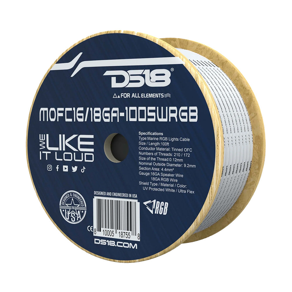 DS18 - Marine Tinned OFC Speaker Wire - 100" Spool, 18GA RGB Wire, with 16GA
