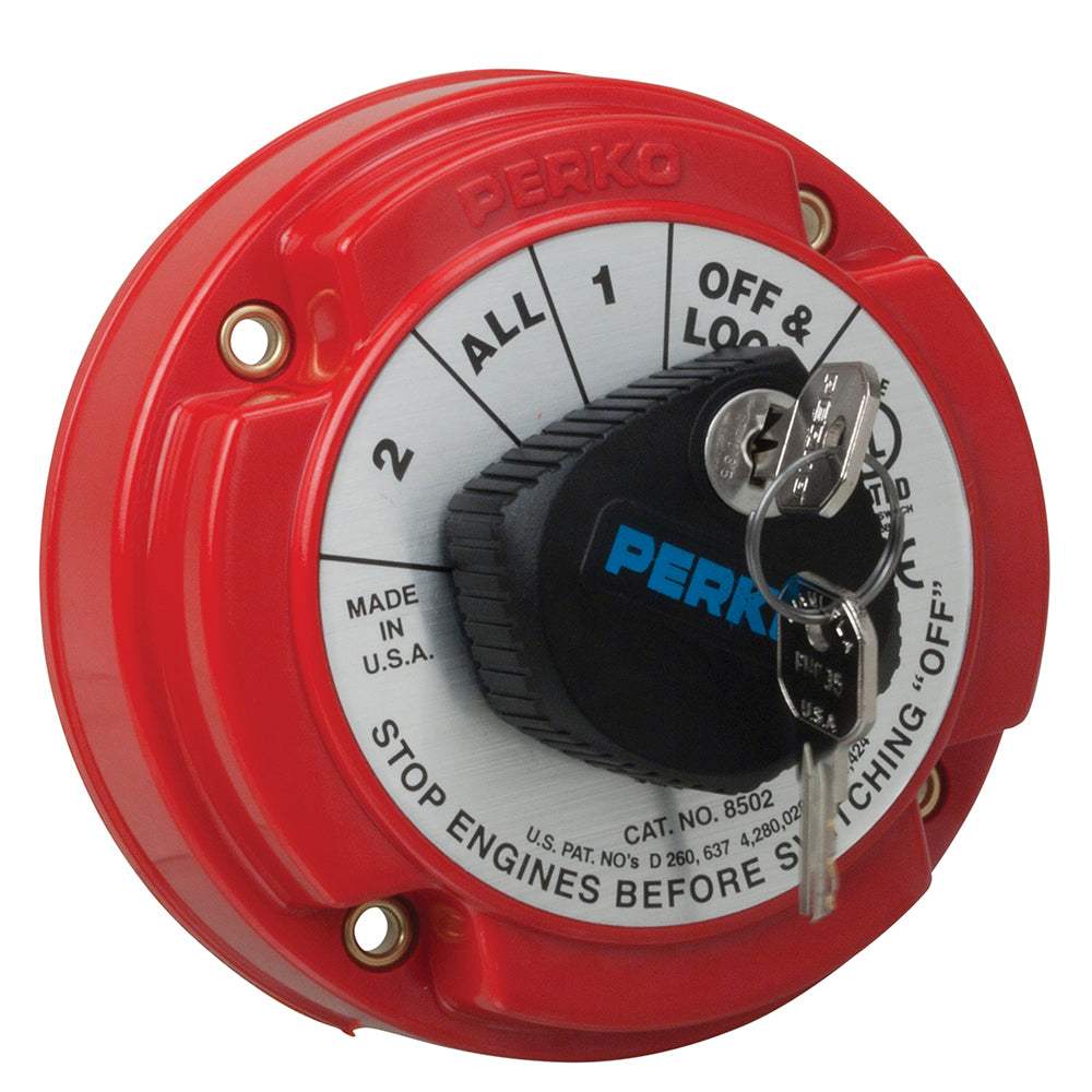 Perko Medium Duty Battery Selector Switch with Key Lock, 6-32VDC, 250A Continuous, Ignition Protected