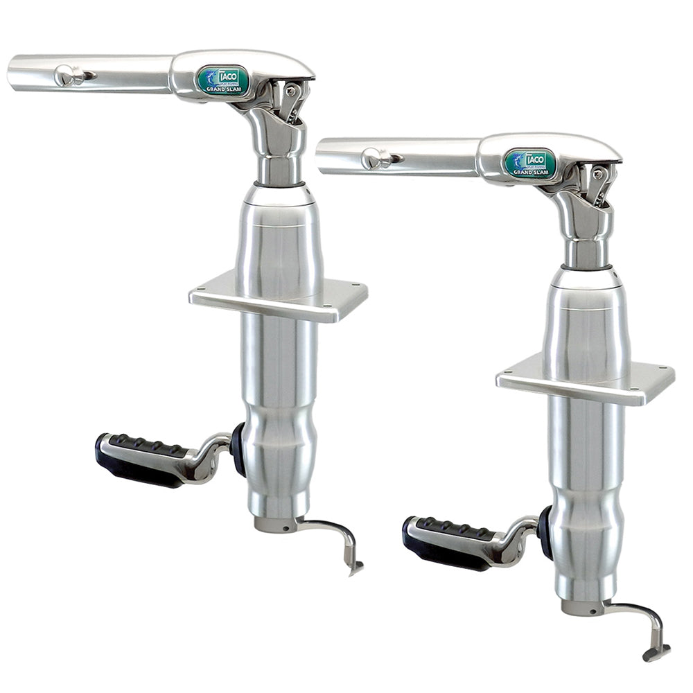 TACO Marine Grand Slam 380XL Outrigger Mount, For Hard Tops up to 4-1/2 in Thick, Offset Handle, SS316, Anodized Aluminum, 12 Locking Positions, Pair