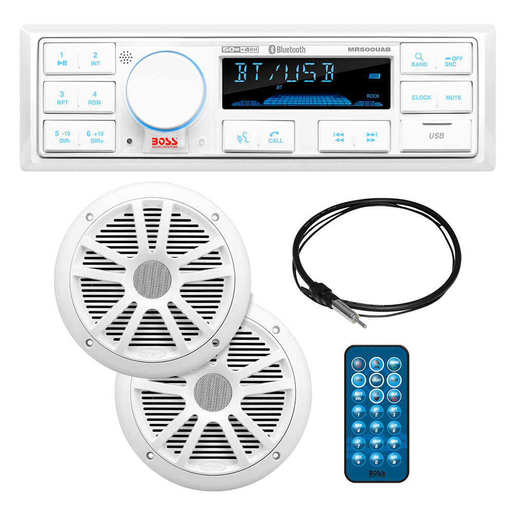 Boss Audio - Stereo Kit - With 2 MR6W Speakers, MRANT10 Antenna, & White Remote