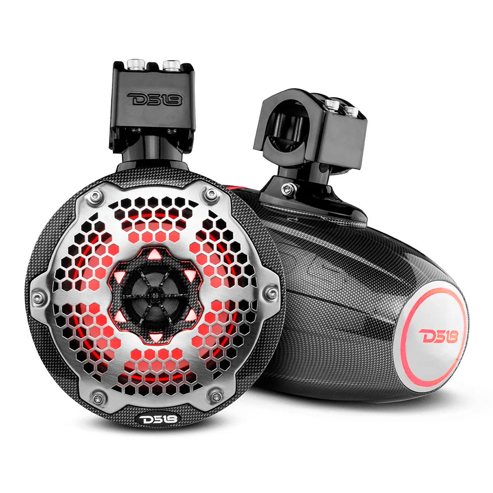 DS18 - X Series HYDRO Wakeboard Pod Tower Speaker - With RGB LED Light, Black Carbon Fiber