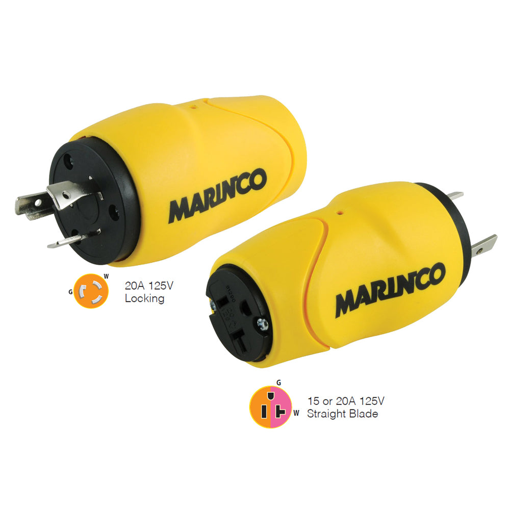 Marinco - Straight Adapter - 20Amp Locking Male Plug to 15Amp Straight Female Adapter