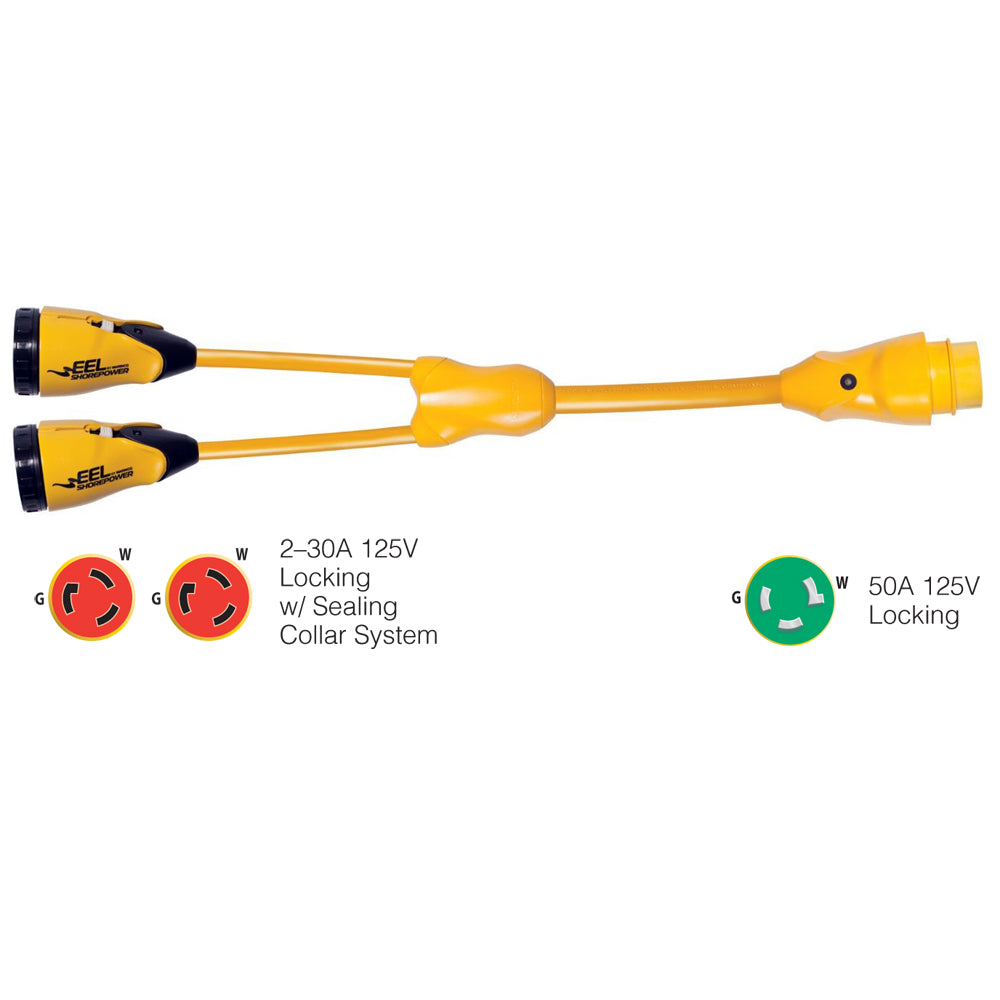 Marinco - Y Adapter - EEL (2)-30A-125V Female to (1)50A-125V Male, Yellow