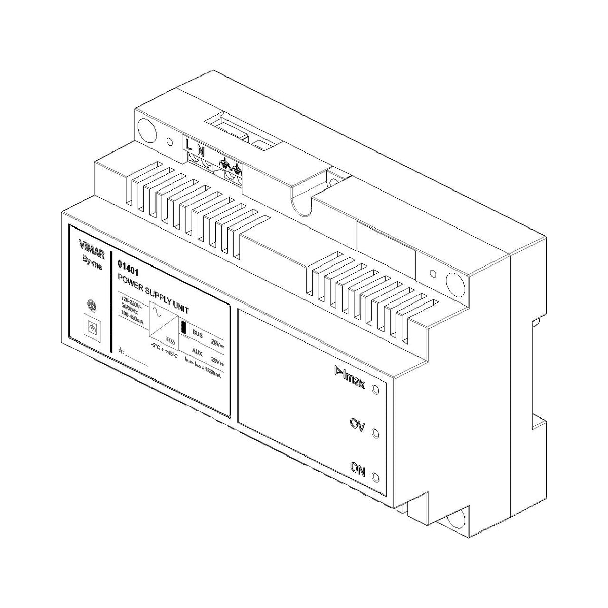 Vimar By-me Plus DIN Rail Supply Unit, 120-230V AC, 29V DC, 1280mA, Decoupling Coil, 8 Modules