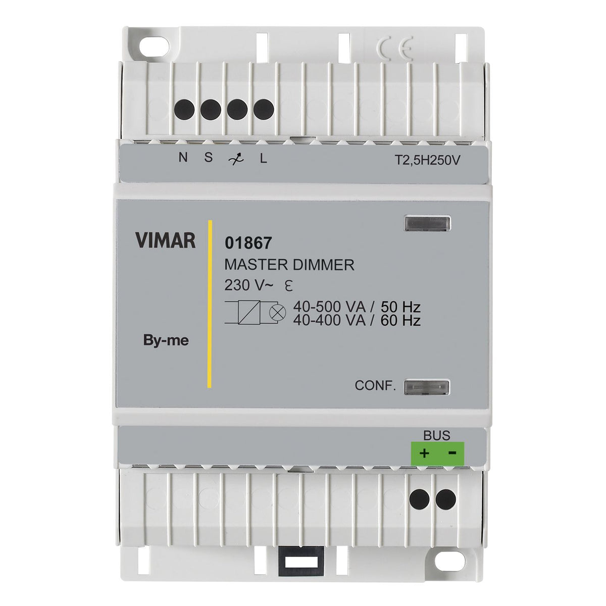 Vimar By-me Plus DIN-Rail MASTER Dimmer, For Dimmable Electronic Transformers, 230V, 40-500 VA at 50 Hz, 40-400 VA at 60 Hz, 4-Module Width, MOSFET, Protection Fuse