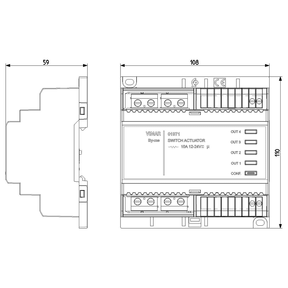 Vimar By-me Plus 4-Relay Actuator 24V, 12-24V AC/DC SELV, 10A, DIN Rail