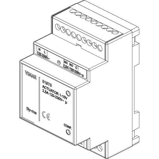 Vimar By-me Plus 1-10V LED Dimming Actuator, 120-230V, 30 mA Output, 2.5A Changeover Relay, DIN Rail Mount, 3 DIN Modules, IP20