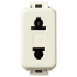 Vimar Linea Classica 2P USA+EU Socket Outlet, For Flat and 4.8mm Pins, 15A, 250V, Polarized, Flush Mount, White Housing