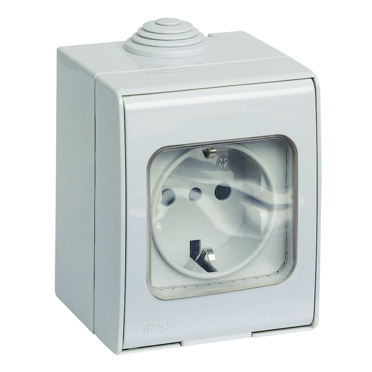 Vimar Linea Classica SICURY Socket Outlet, Italian P30 Standard, IP55, 2P+E, 16A 250V, Surface-Mount Box, Grey Housing