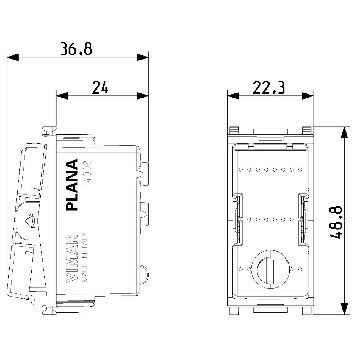 Vimar Plana 1P NO Push Button Mechanism, For 1-3 Module Buttons, 10A 250V, Lightable, Flush Mount, IP40, Halogen-Free