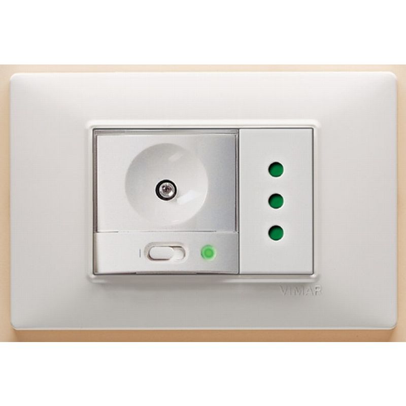 Vimar Plana TORCIA Emergency Hand Lamp, 120V, Ni-MH Rechargeable Battery, 2h Runtime, Charging Socket Outlet, 2-Module, White Finish