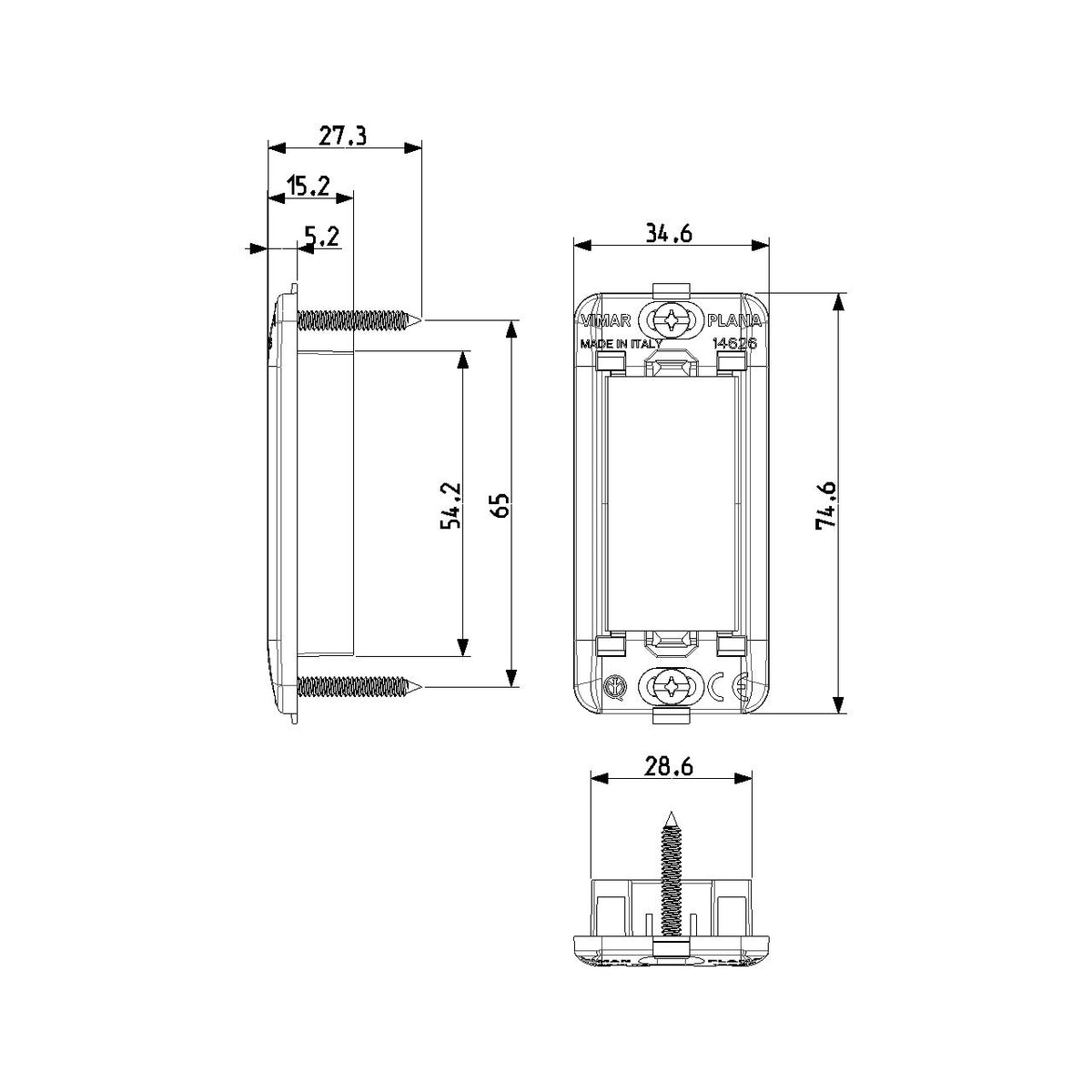 Vimar Plana 1-Module Panel-Mount Frame, With Screws, Thermoplastic