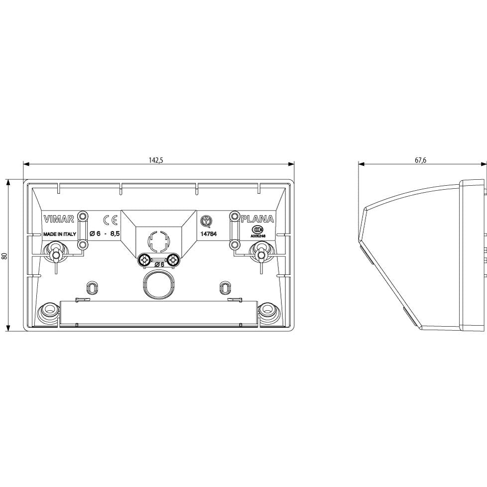 Vimar Plana 4-Module Table Mounting Box, Matt White Finish, Halogen-Free Plastic, IP20, Cable Entry, 142.5 x 80 x 67.6 mm