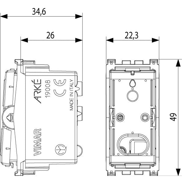 Vimar ARKÉ 1P NO Push Button Mechanism, 10A 250V, Illuminable, IP40