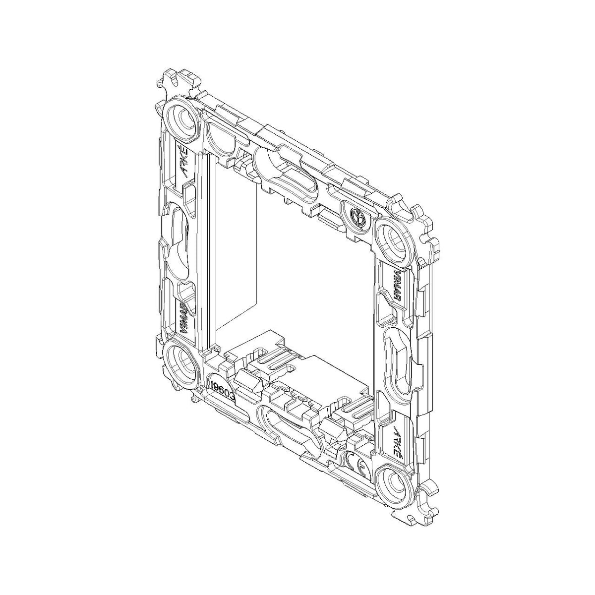 Vimar Arké 2-Module Mounting Frame, For 60 mm Fixing Centers or 56x56 mm Box, 71 mm Center Distance, Without Screws, Transparent Thermoplastic