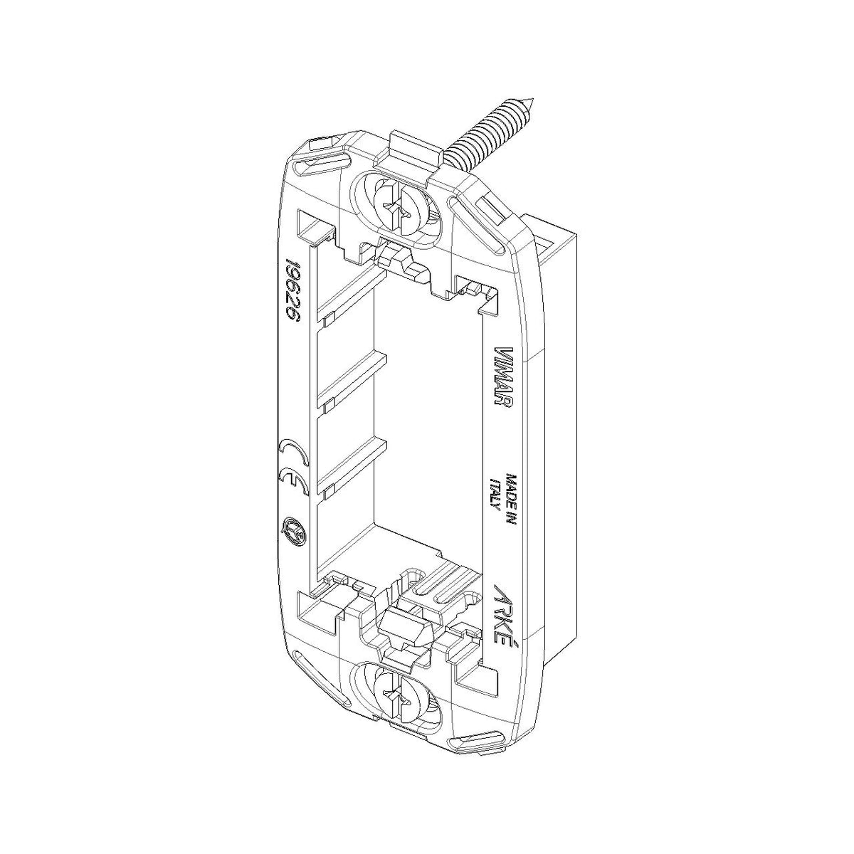 Vimar ARKÉ 1-Module Panel Mounting Frame, With Screws, Thermoplastic, Front-Side Mount, Horizontal and Vertical