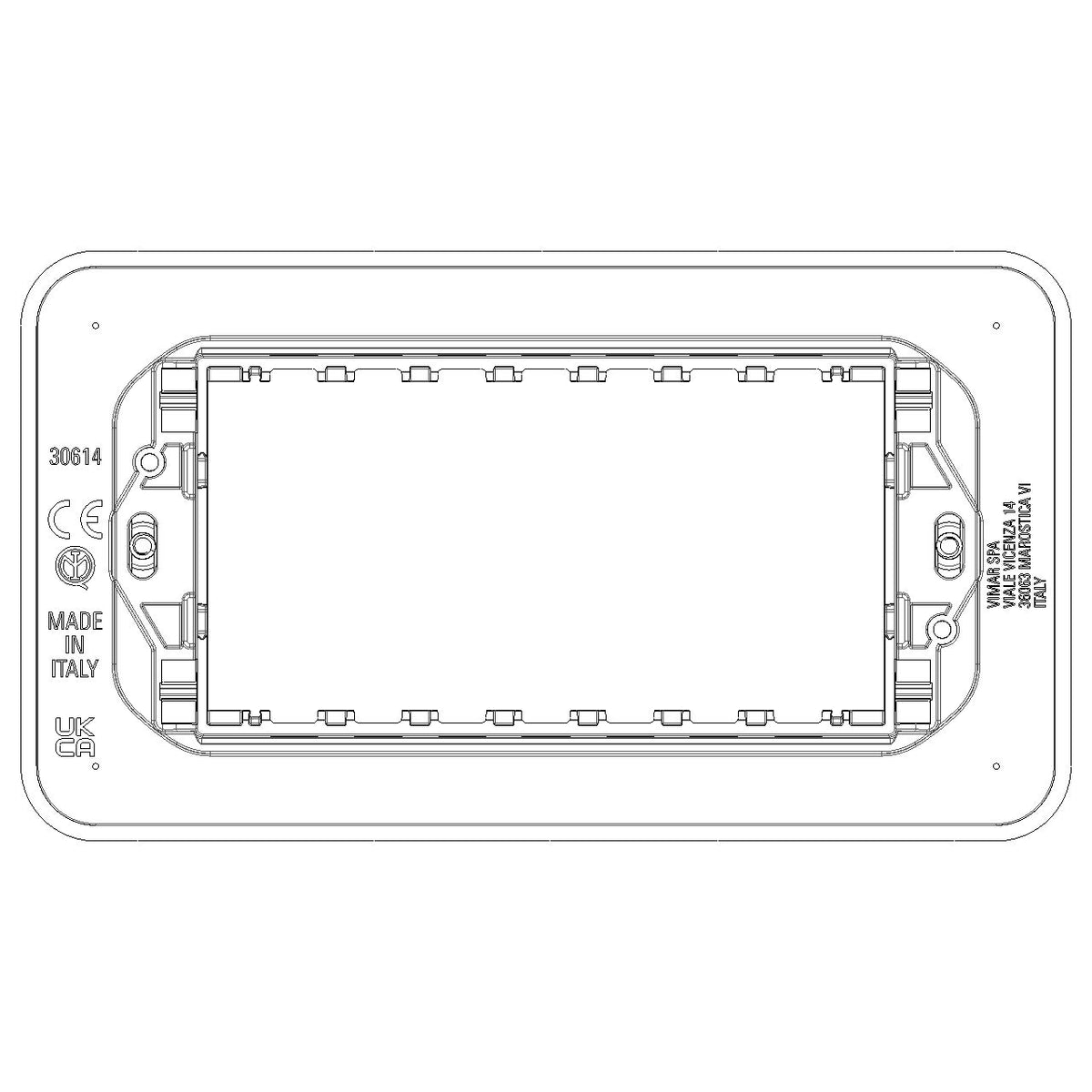 Vimar Linea 4-Module Mounting Frame, Flush Mount, With Screws, Thermoplastic