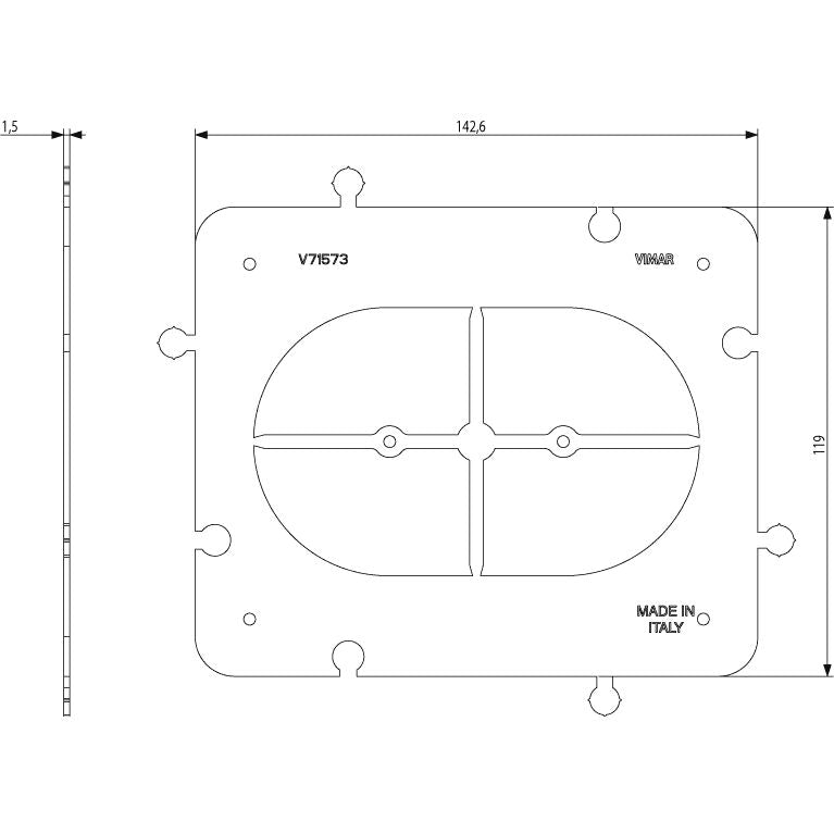 Vimar Accessory for 3-Module Hollow Wall Boxes, Frame, Centering Template, Coupling Joint