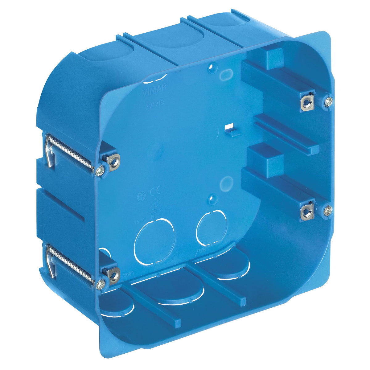 Vimar 8-Module Flush-Mount Box for Hollow Walls, 138 x 138 x 56 mm, 50 mm Internal Depth, For 20/25 mm Conduit, Halogen-Free Plastic, GW 850C, Light Blue Housing