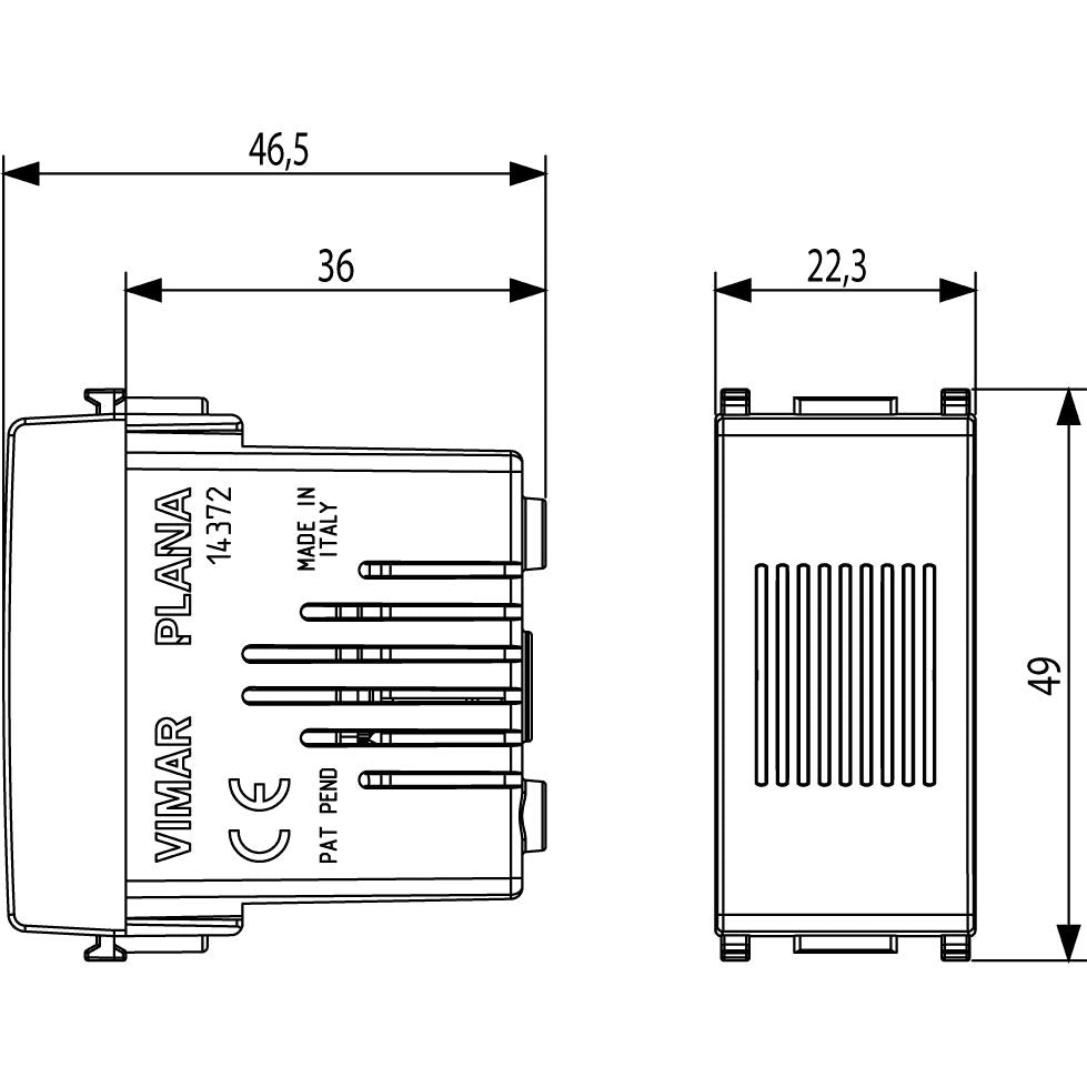 Vimar Plana Bell, 120V AC, 50-60 Hz, 70 dB, IP40, Flush-Mounted