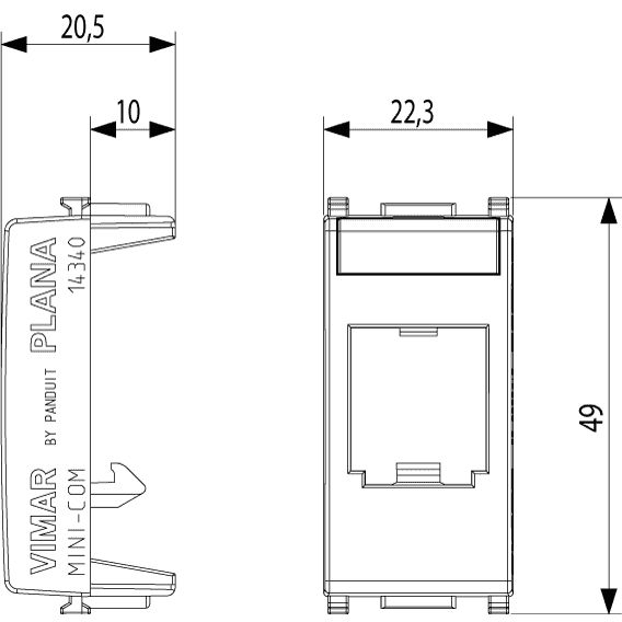 Vimar Plana MINI-COM Panduit Adaptor, Label Space, 22.3 x 49 x 20.5 mm