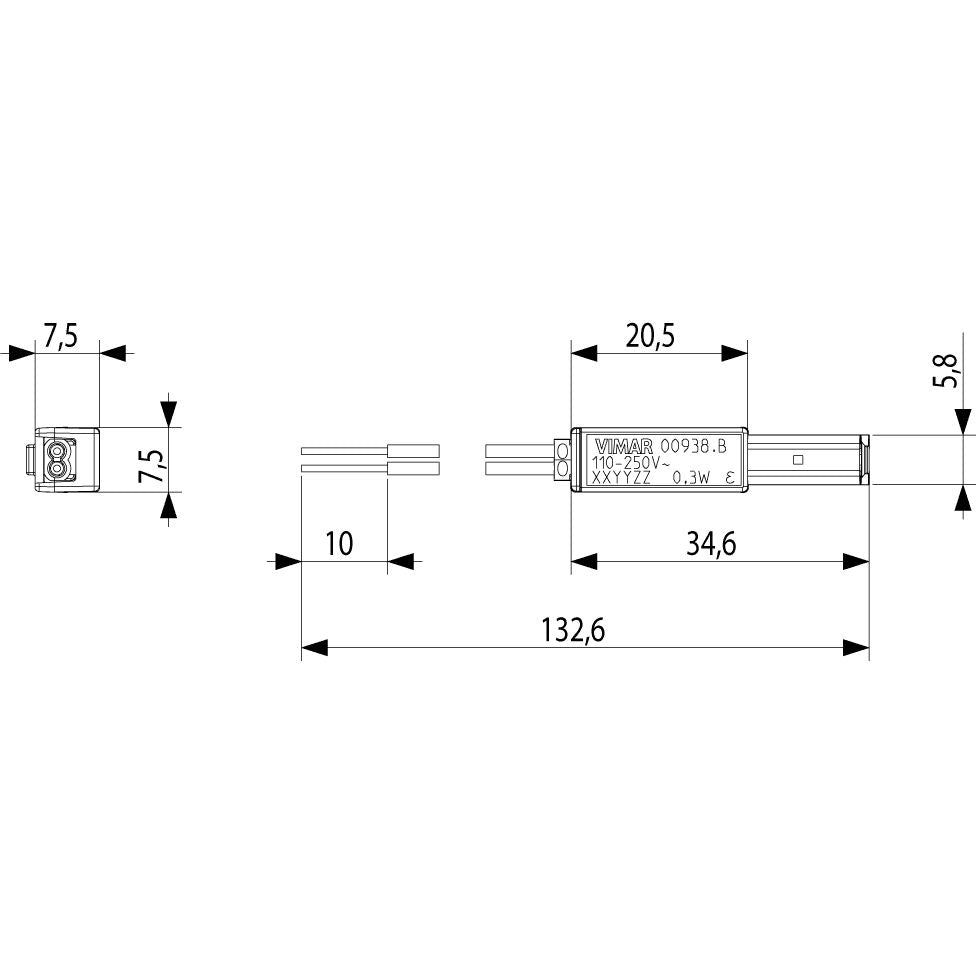 Vimar LED Signalling Unit, For Axial Switches, 110-250V, 50/60 Hz, 0.3W