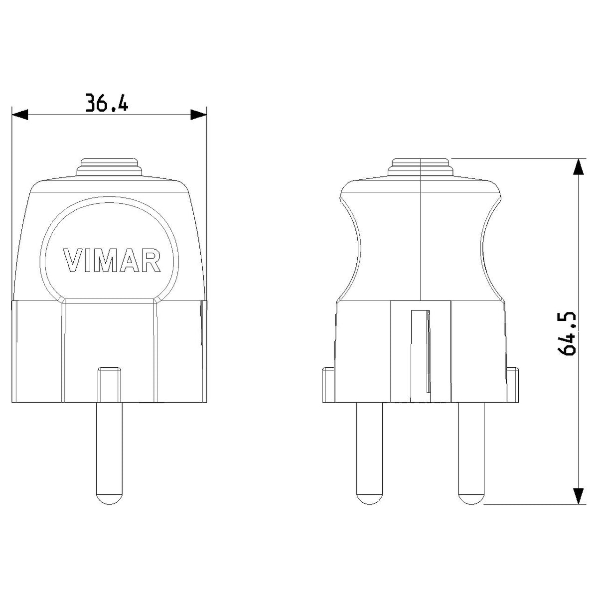 Vimar Supernova German Standard 2P+E Axial Plug, 16A, 250V, IP20, Screw Terminal, Thermoplastic