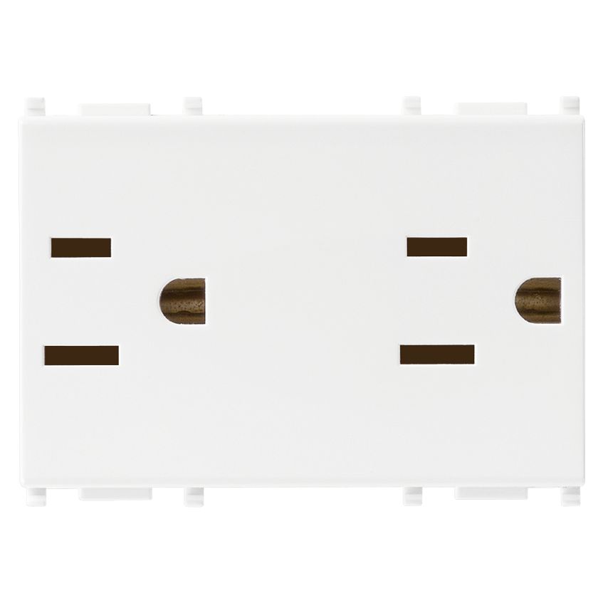 Vimar Plana Series Double 2P+E USA Socket Outlet, 15A, 127V, Flush Mount, IP20, 3-Module