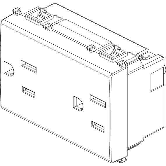 Vimar Plana Series Double 2P+E USA Socket Outlet, 15A, 127V, Flush Mount, IP20, 3-Module