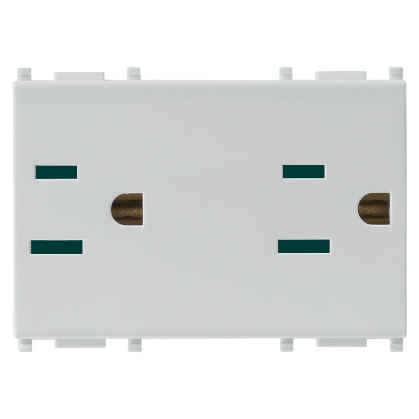Vimar Plana 2P+E Duplex SICURY Socket Outlet, American and Saudi Arabian Standards, 15A, 127V, IP20, Flush Mount