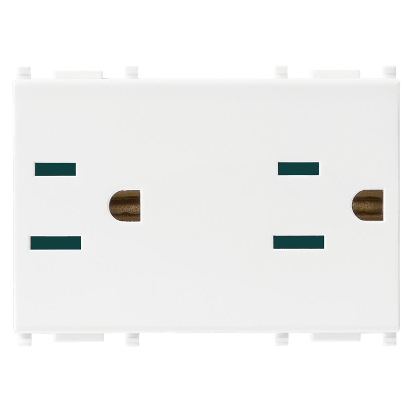 Vimar Plana 2P+E Duplex SICURY Socket Outlet, American and Saudi Arabian Standards, 15A, 127V, IP20, Flush Mount
