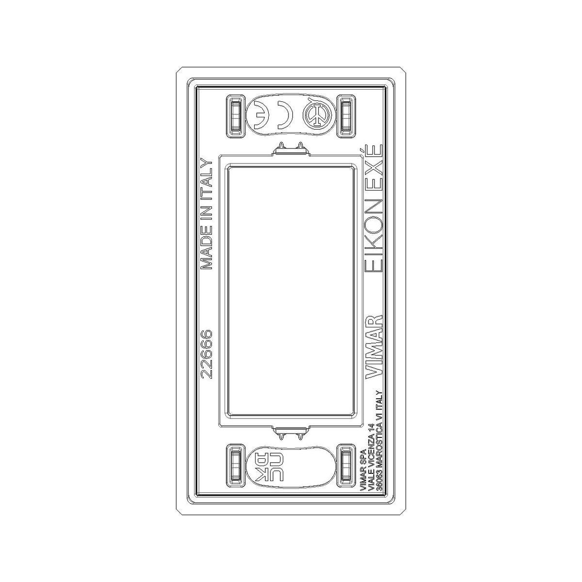 Vimar EIKON 1-Module Cover Plate, Metal, 42 x 82 mm, Clamp Mounting