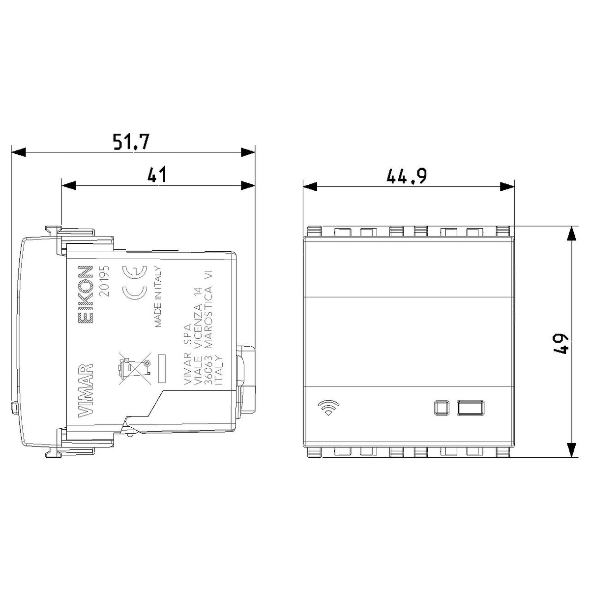Vimar Eikon Wi-Fi Access Point, 230V, 2 Modules, 2 x 10/100 LAN, 2.4 GHz, IEEE 802.11 b/g/n
